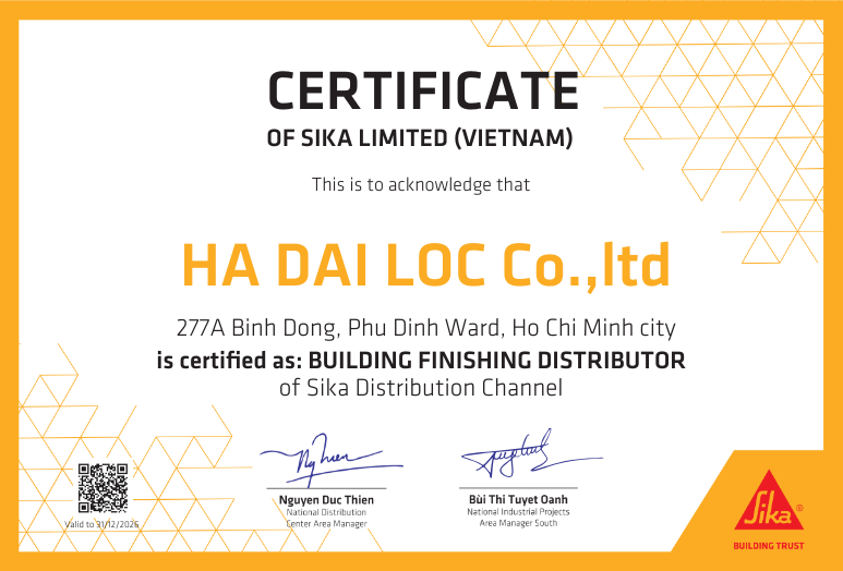 Giấy chứng nhận nhà phân phối Sika 2026